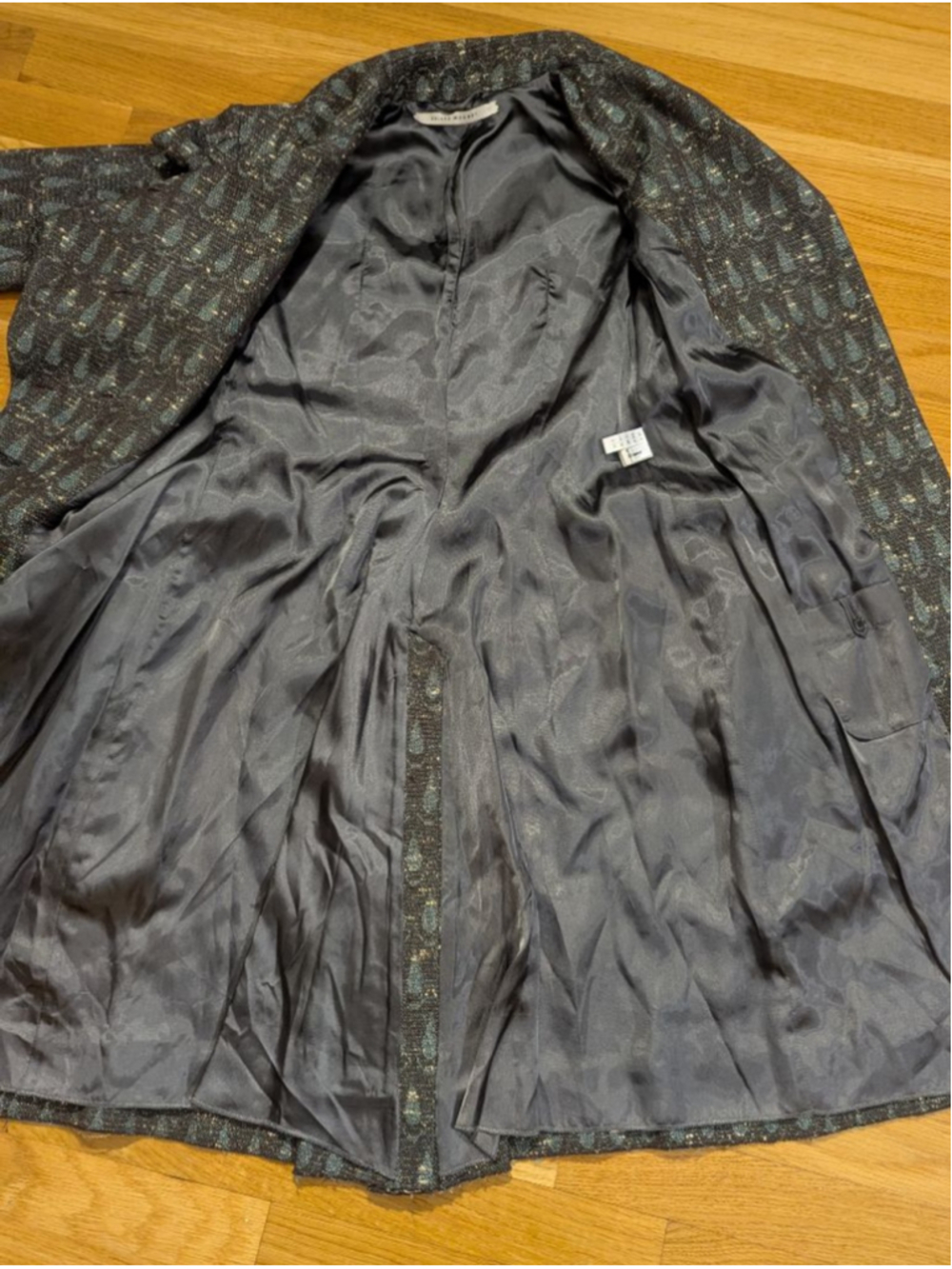 Roland Mouret Gray Teal Wool Blend Tweed Midi Coat US Size 4 - Picture 10 of 16